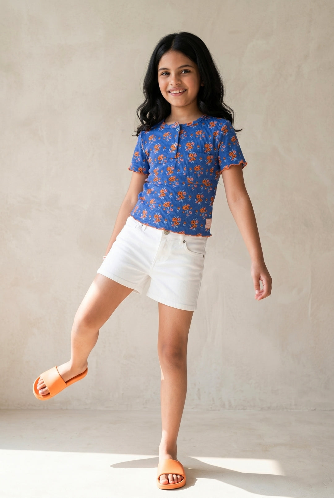 Girls Blue Floral Printed Top