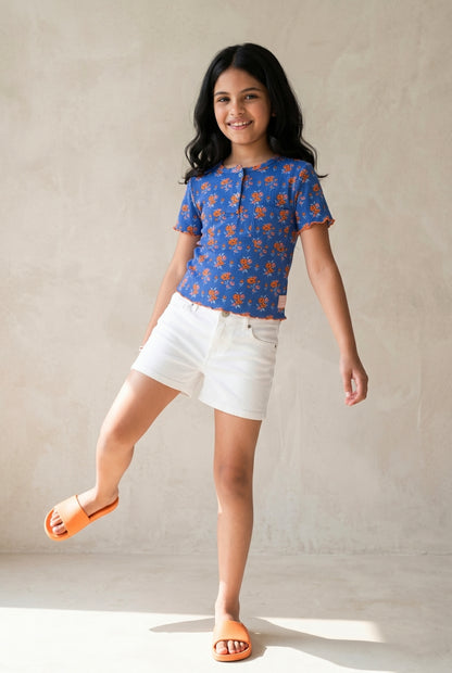 Girls Blue Floral Printed Top