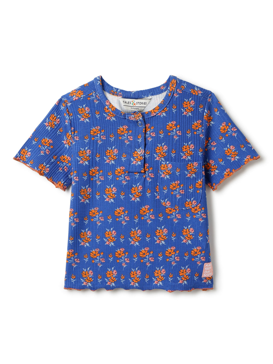 Girls Blue Floral Printed Top