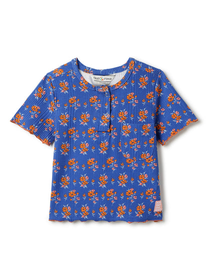 Girls Blue Floral Printed Top