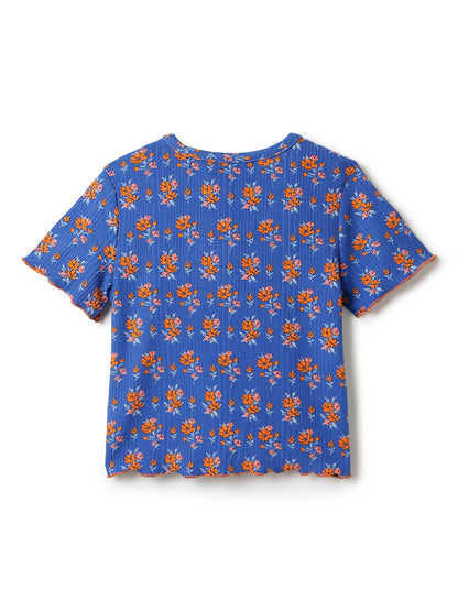 Girls Blue Floral Printed Top
