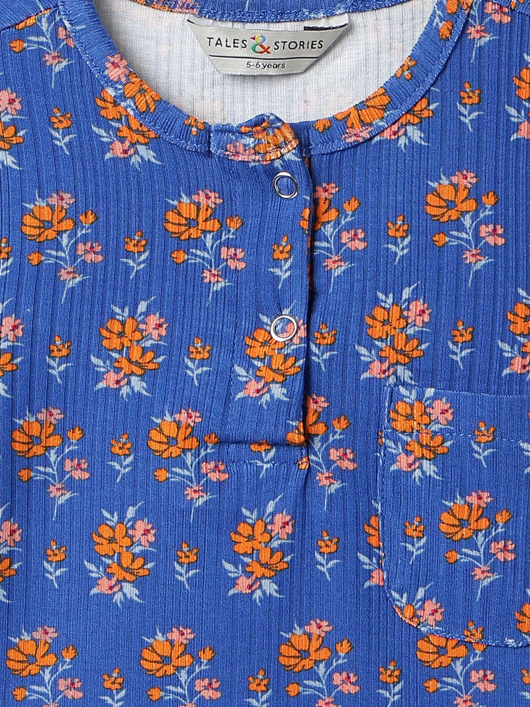Girls Blue Floral Printed Top