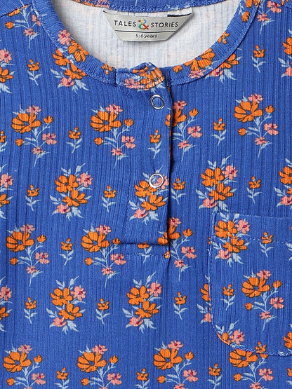 Girls Blue Floral Printed Top