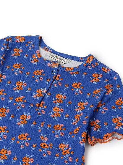 Girls Blue Floral Printed Top
