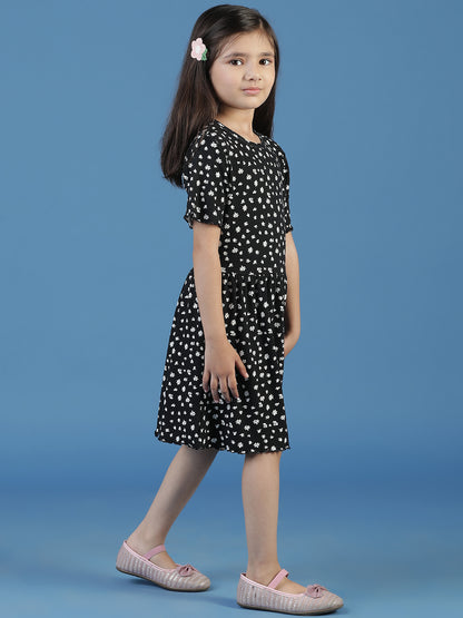 Girls Black Floral A-Line Dress