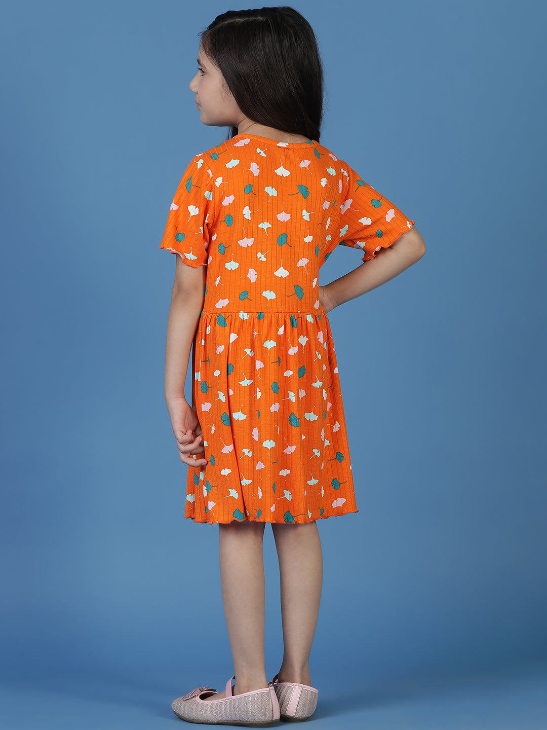 Girls Orange Floral A-Line Dress