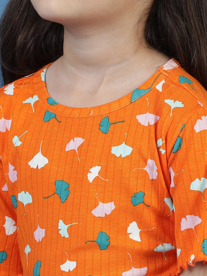 Girls Orange Floral A-Line Dress