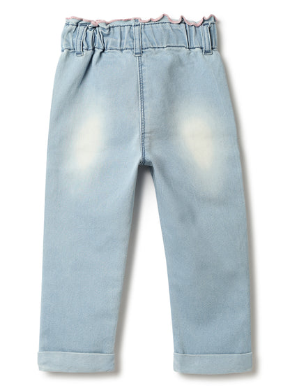 Girls Light Blue Lycra Washed Jeans