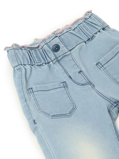 Girls Light Blue Lycra Washed Jeans