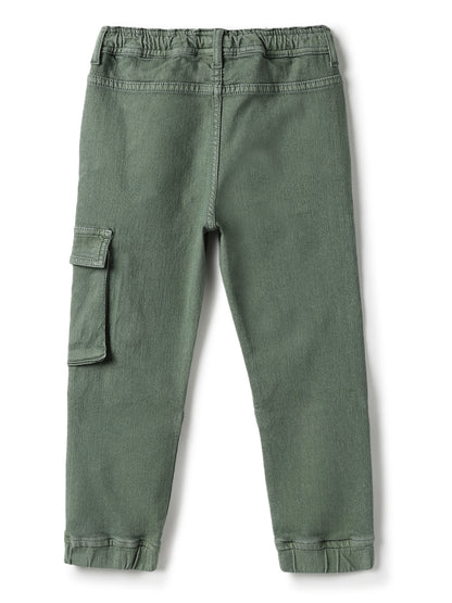 Boys Lycra Green Casual Washed Joggers