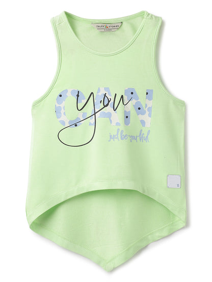 Girls Green Viscose Printed Top
