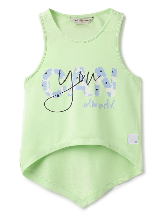 Girls Green Viscose Printed Top