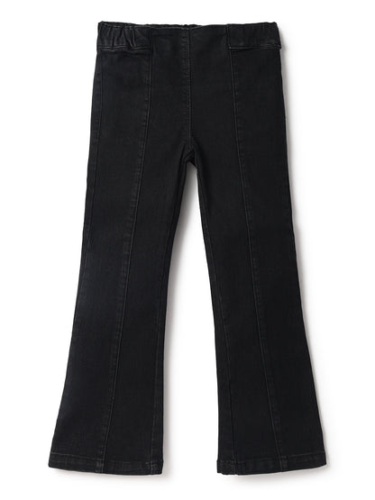 Girls Black Lycra Washed Bell Bottom Jeggings