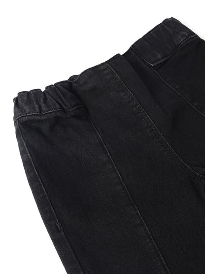 Girls Black Lycra Washed Bell Bottom Jeggings