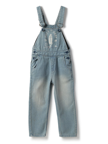 Boys Cotton Poly Blue Printed Tapered Fit Dungaree