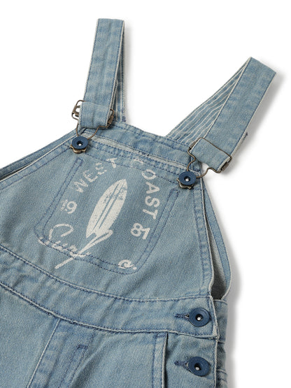 Boys Cotton Poly Blue Printed Tapered Fit Dungaree