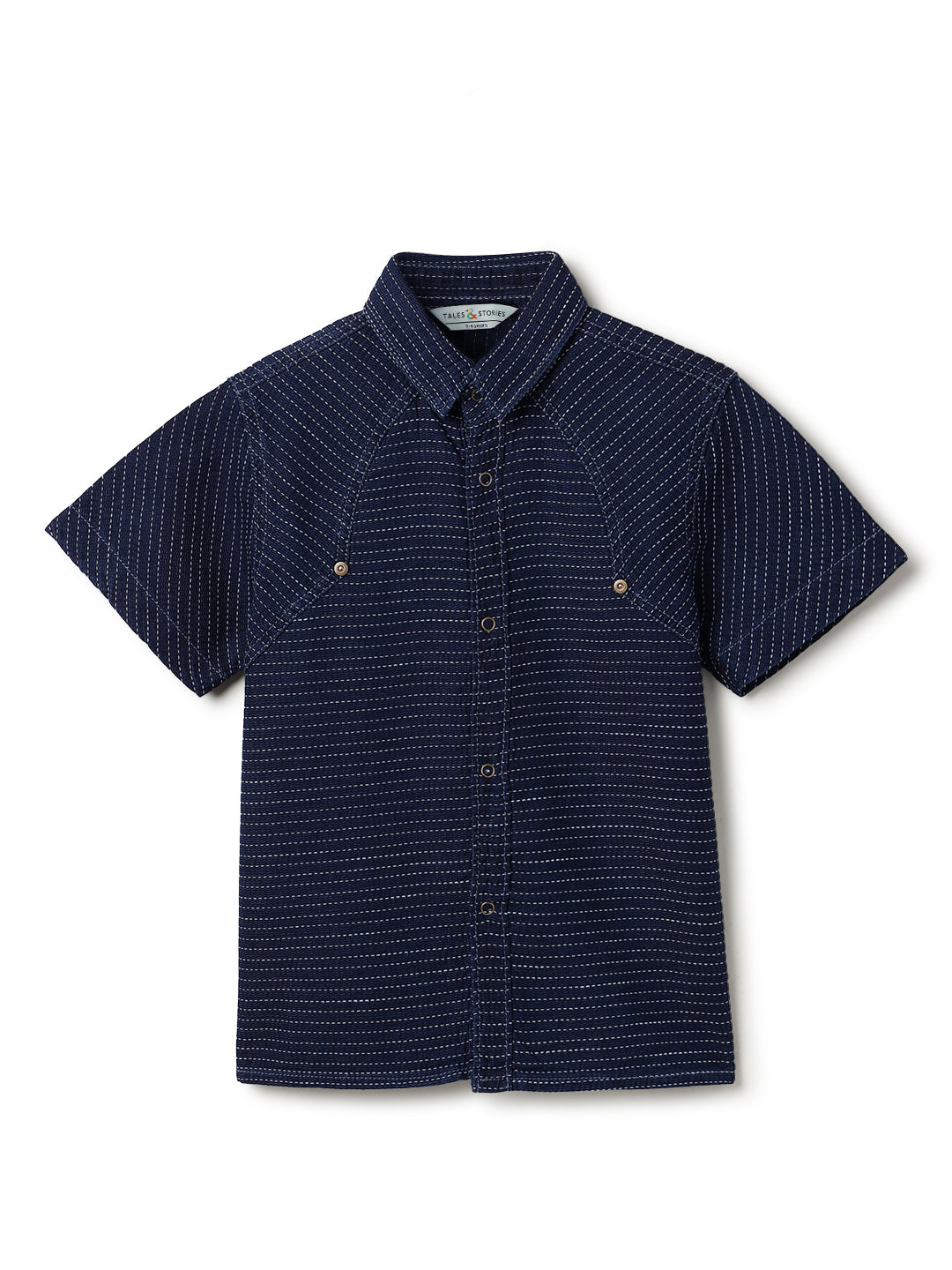Boys Blue Striped Cotton Half Sleeve  Shirt