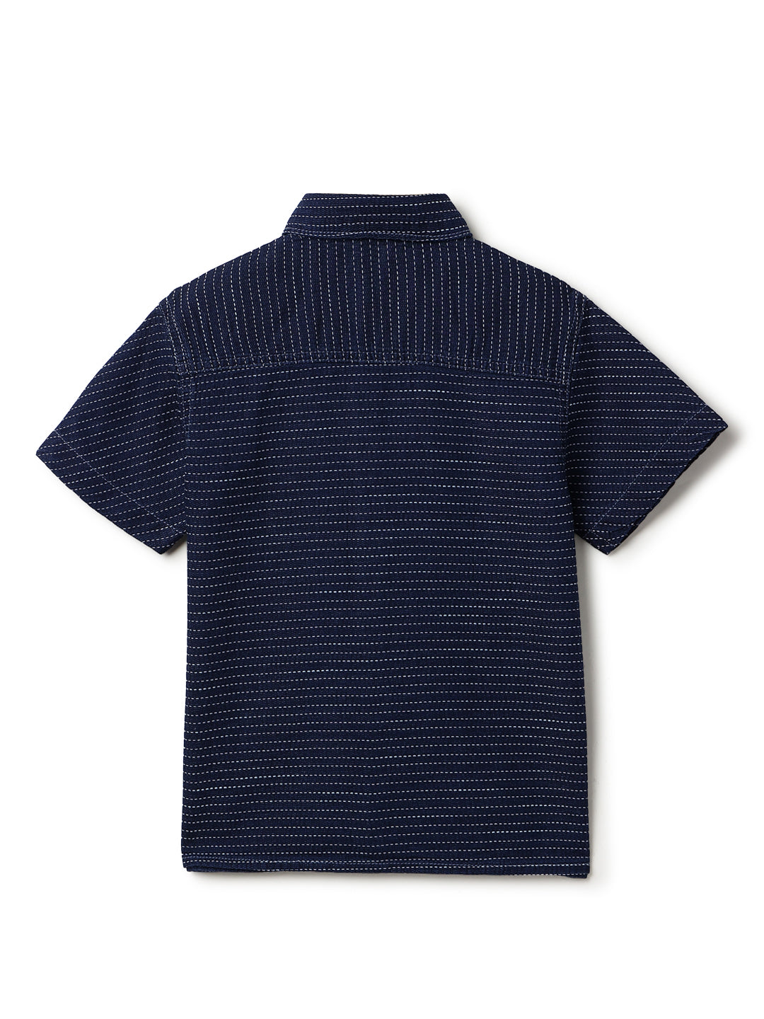 Boys Blue Striped Cotton Half Sleeve  Shirt