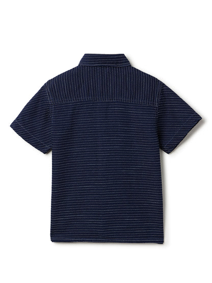 Boys Blue Striped Cotton Half Sleeve  Shirt