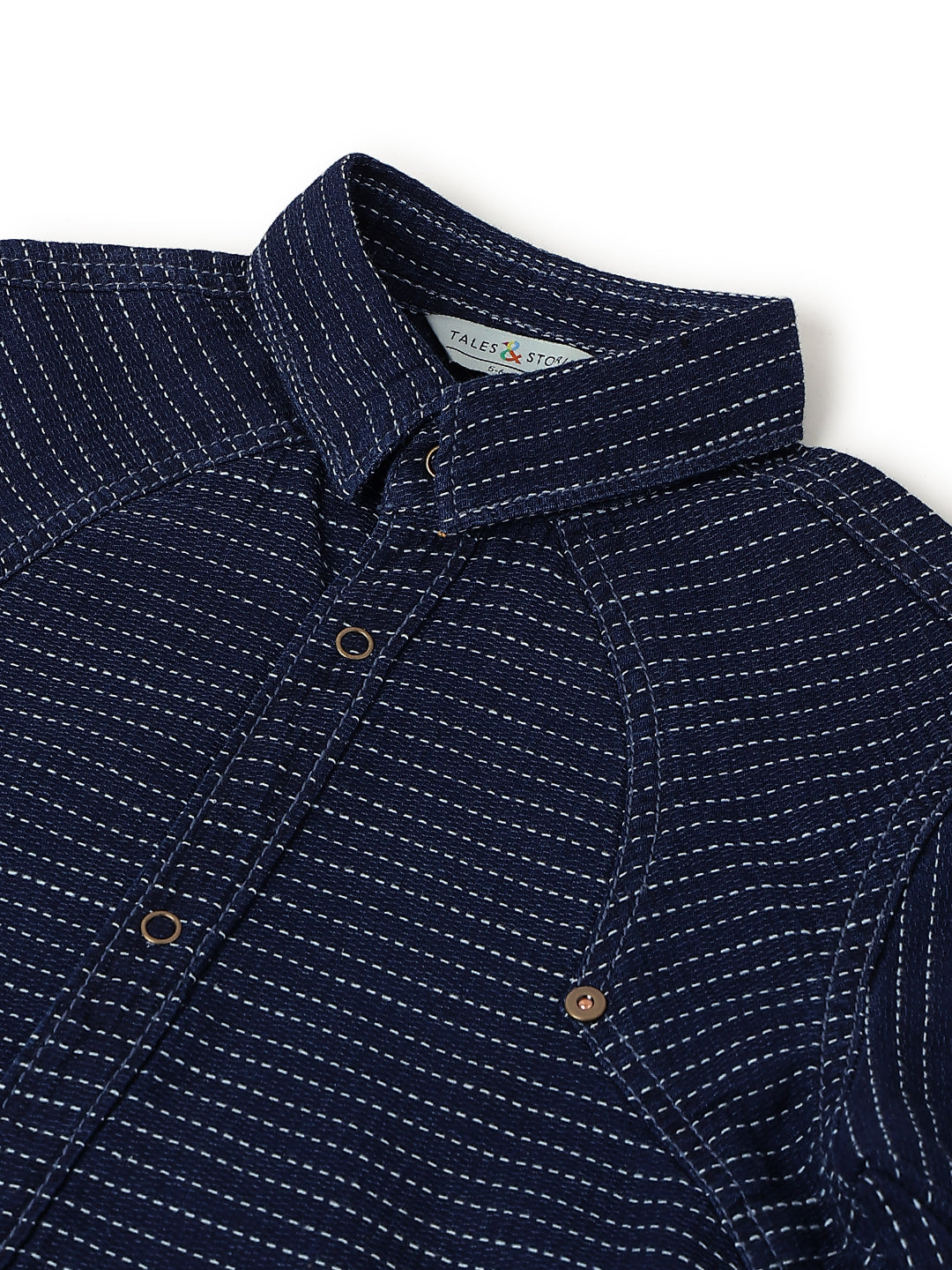 Boys Blue Striped Cotton Half Sleeve  Shirt