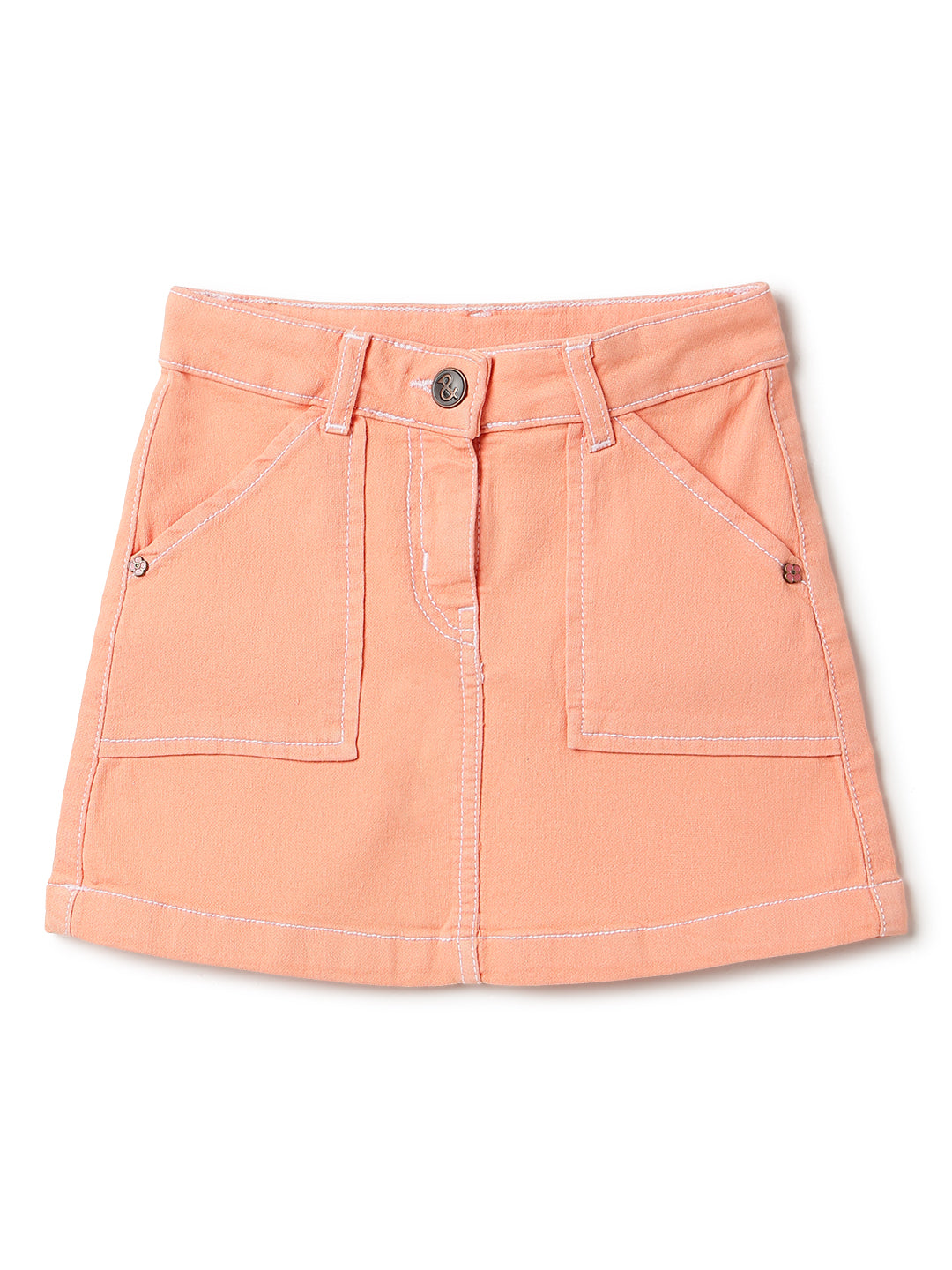 Girls Peach Washed Lycra Above Knee Skirt