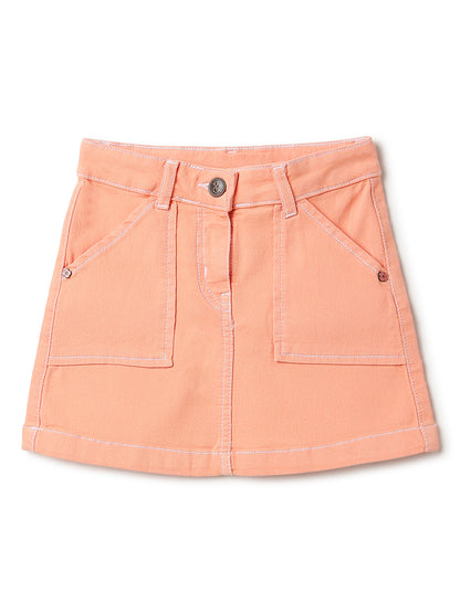 Girls Peach Washed Lycra Above Knee Skirt