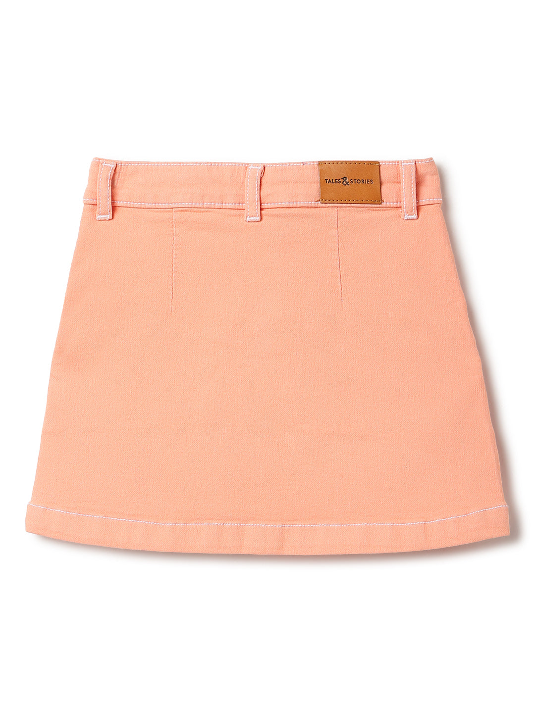 Girls Peach Washed Lycra Above Knee Skirt