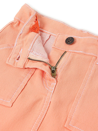 Girls Peach Washed Lycra Above Knee Skirt