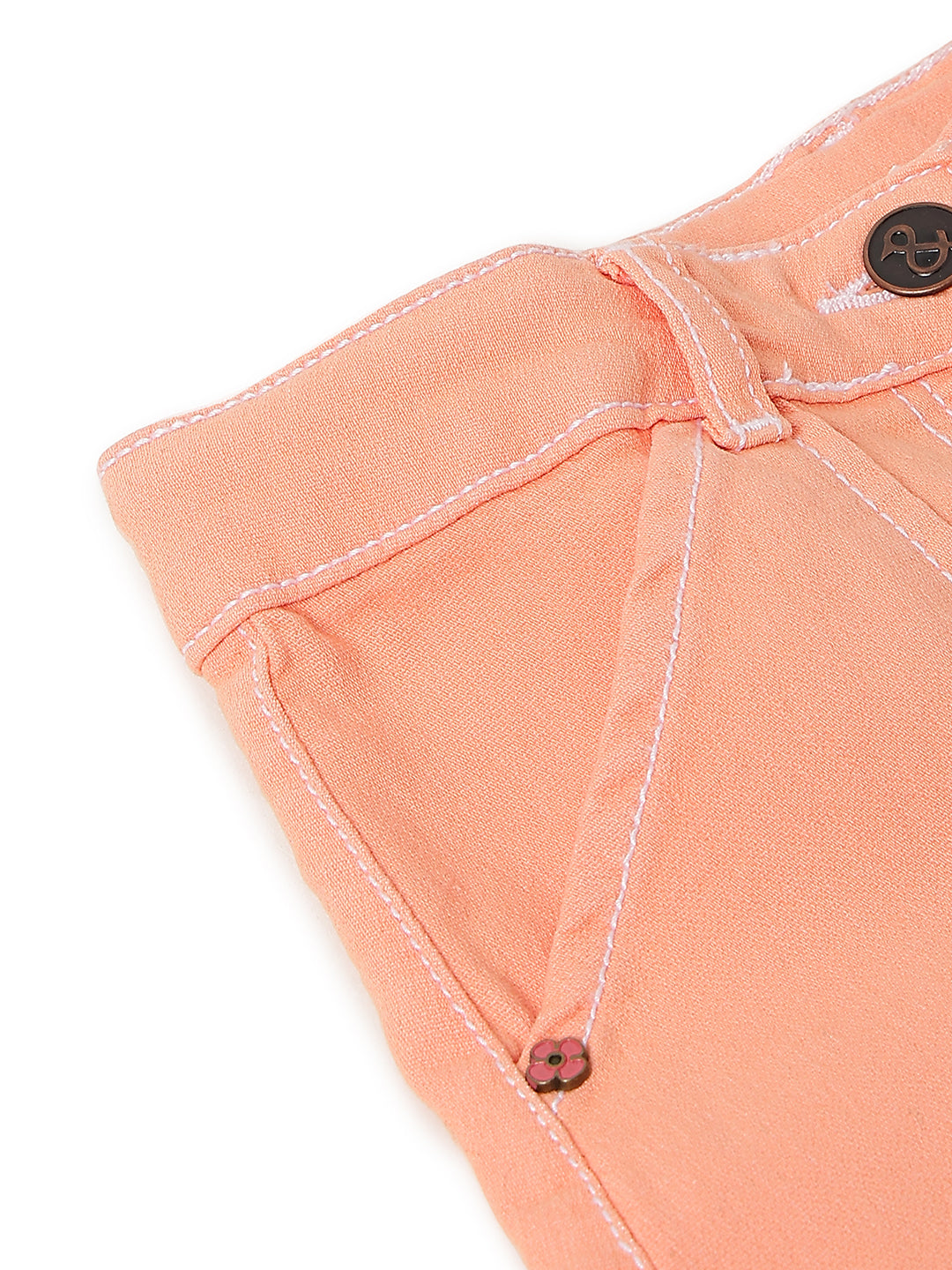 Girls Peach Washed Lycra Above Knee Skirt