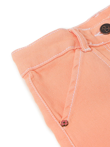 Girls Peach Washed Lycra Above Knee Skirt