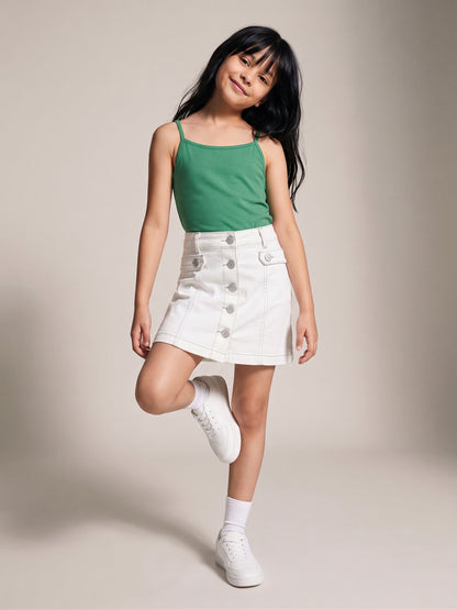 Girls White Washed Lycra Short Skirt with Buttons