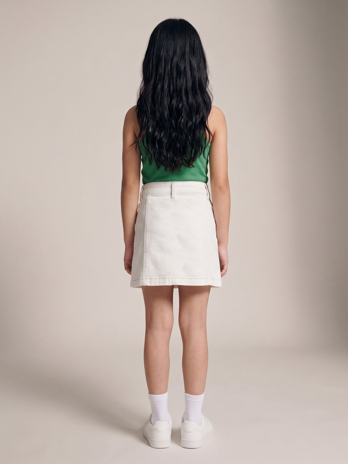 Girls White Washed Lycra Short Skirt with Buttons