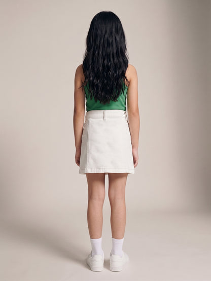 Girls White Washed Lycra Short Skirt with Buttons