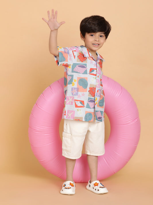 Boys White Solid Cotton Regular Fit Bermuda Shorts