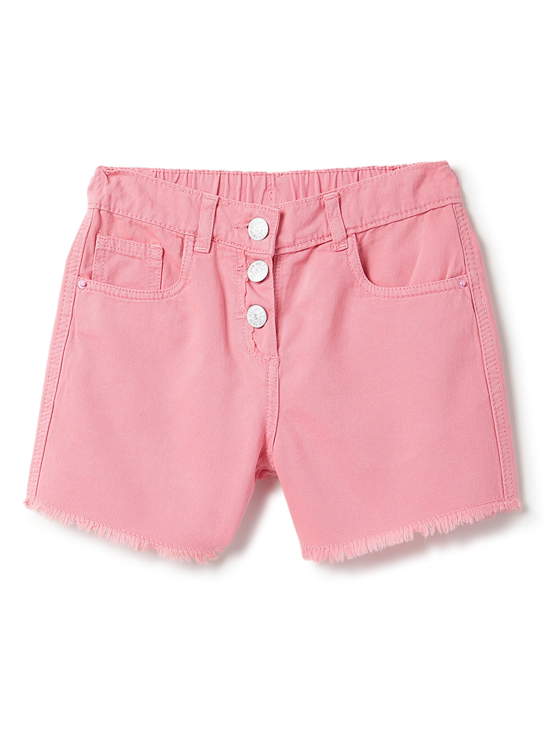 Girls Pink Washed Cotton Thigh Length Shorts