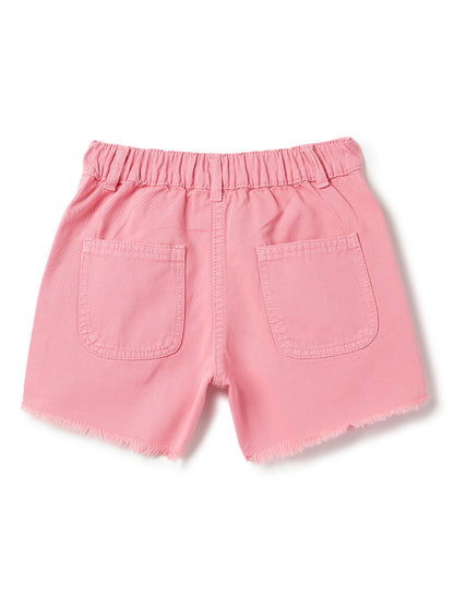 Girls Pink Washed Cotton Thigh Length Shorts