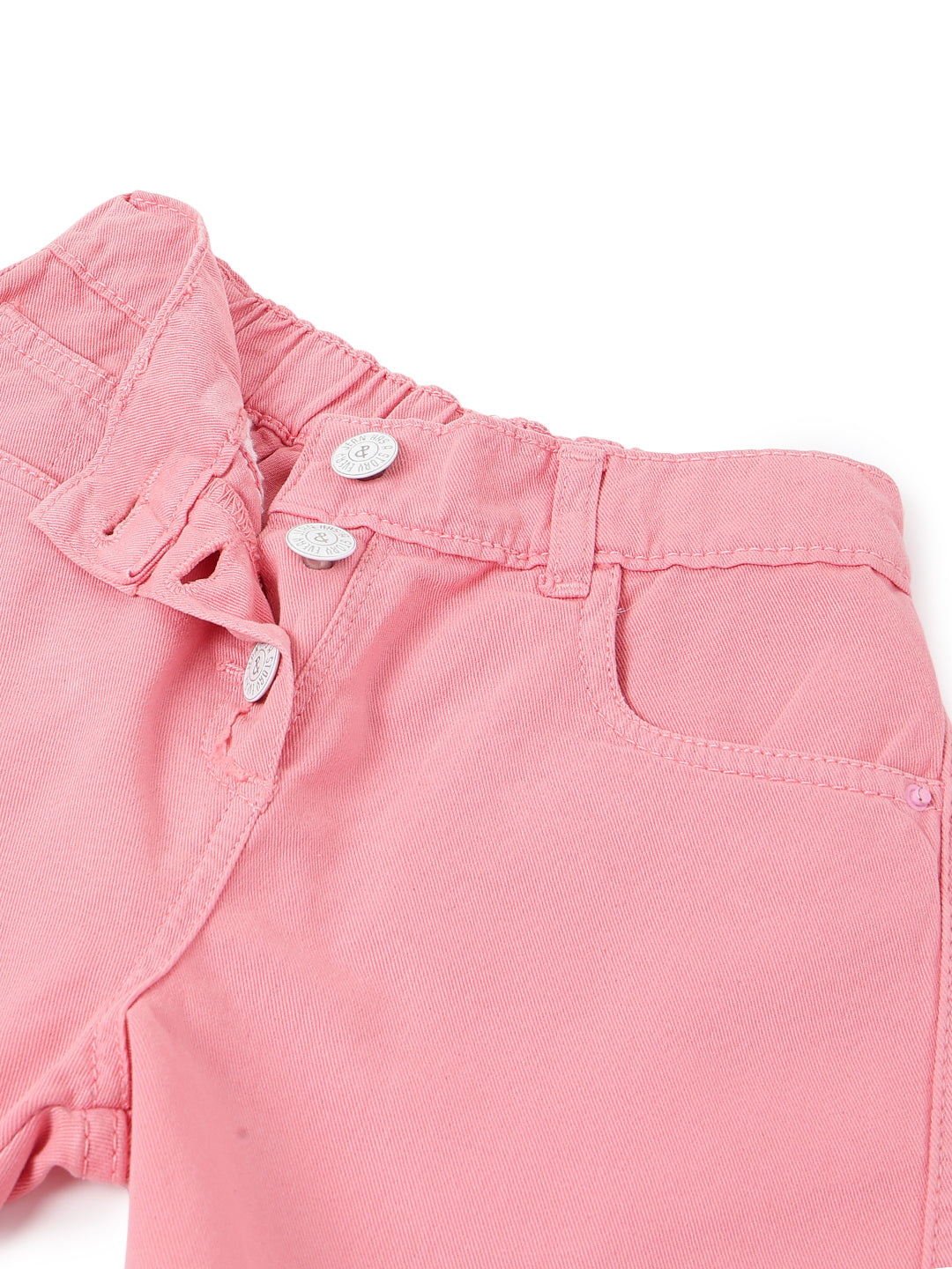 Girls Pink Washed Cotton Thigh Length Shorts