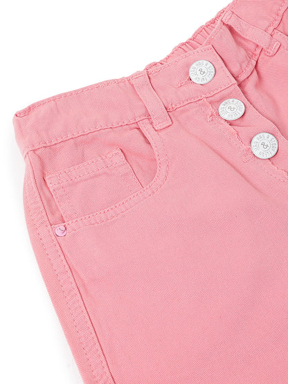Girls Pink Washed Cotton Thigh Length Shorts