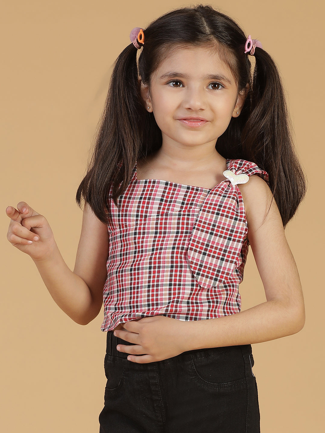 Girls Red Cotton Cropped Top