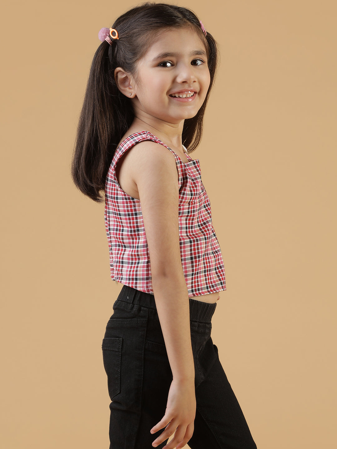 Girls Red Cotton Cropped Top