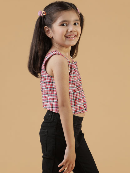 Girls Red Cotton Cropped Top