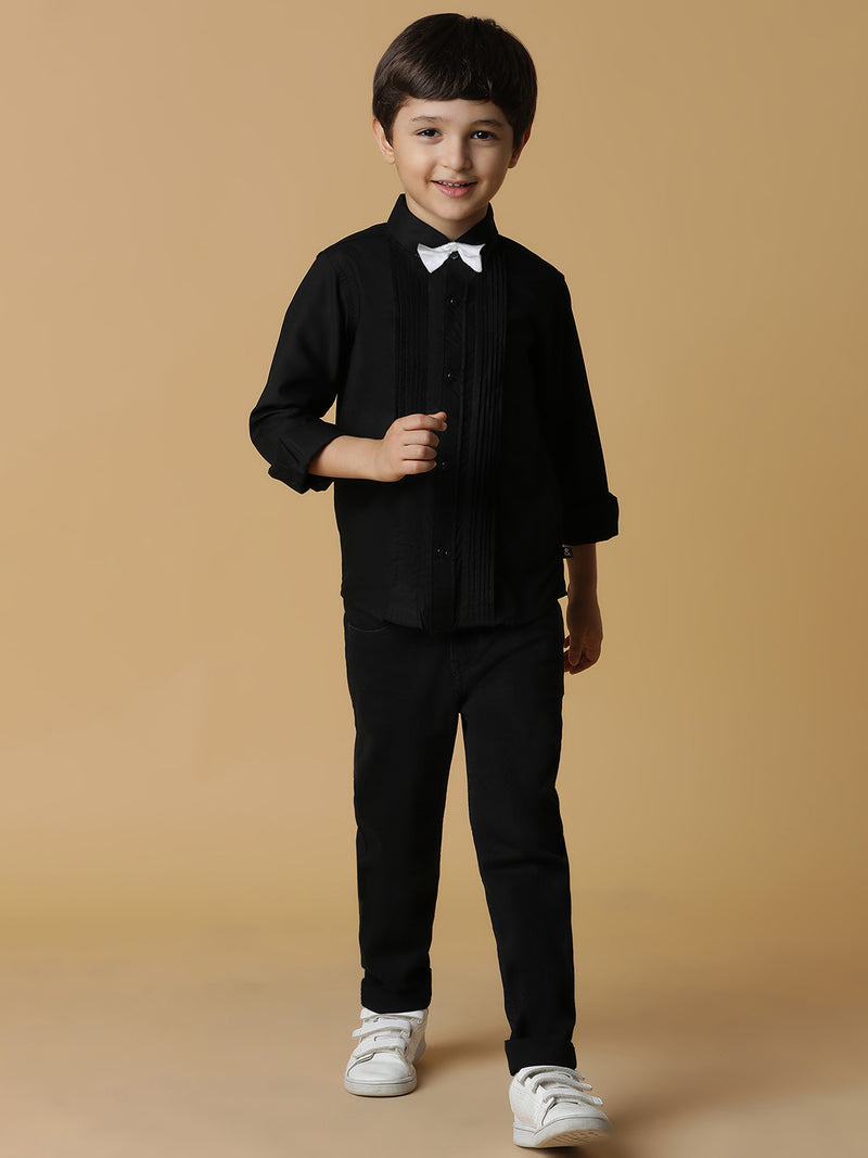 Boys Black Solid Shirt With Bow