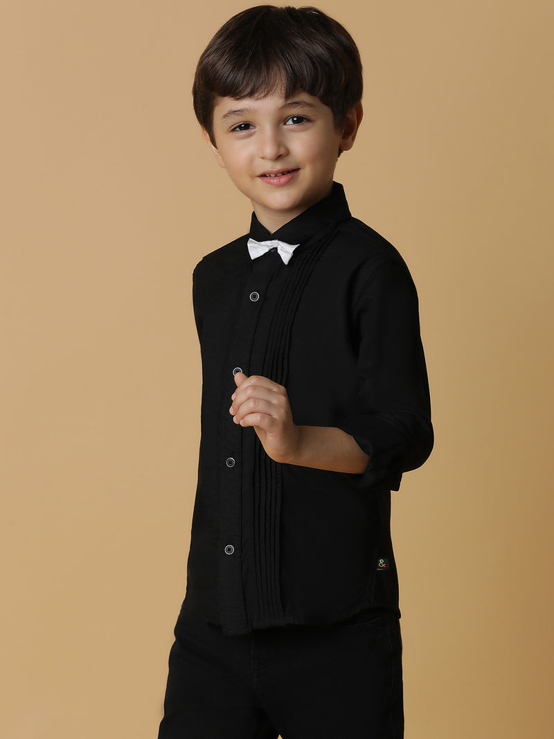 Boys Black Solid Shirt With Bow