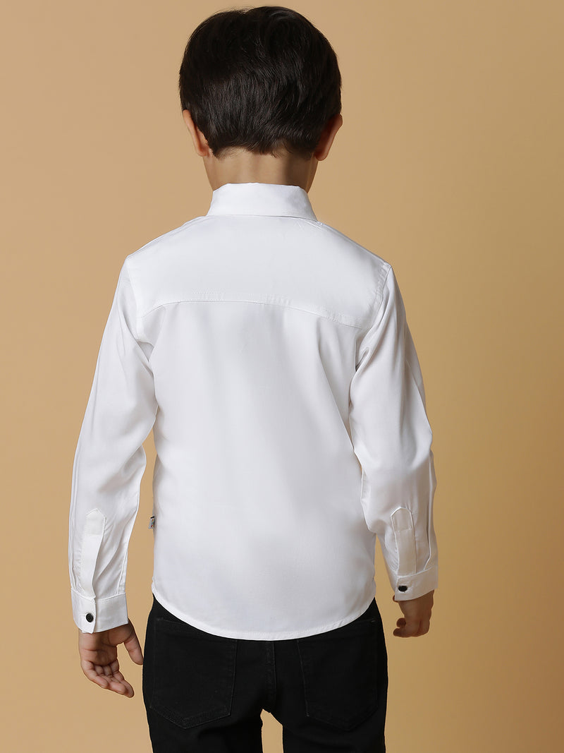 Boys White Solid Shirt With Bow