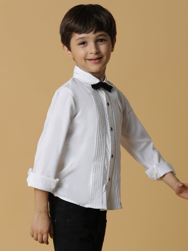 Boys White Solid Shirt With Bow