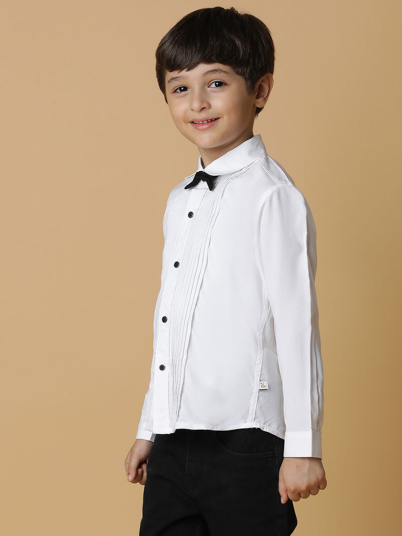 Boys White Solid Shirt With Bow