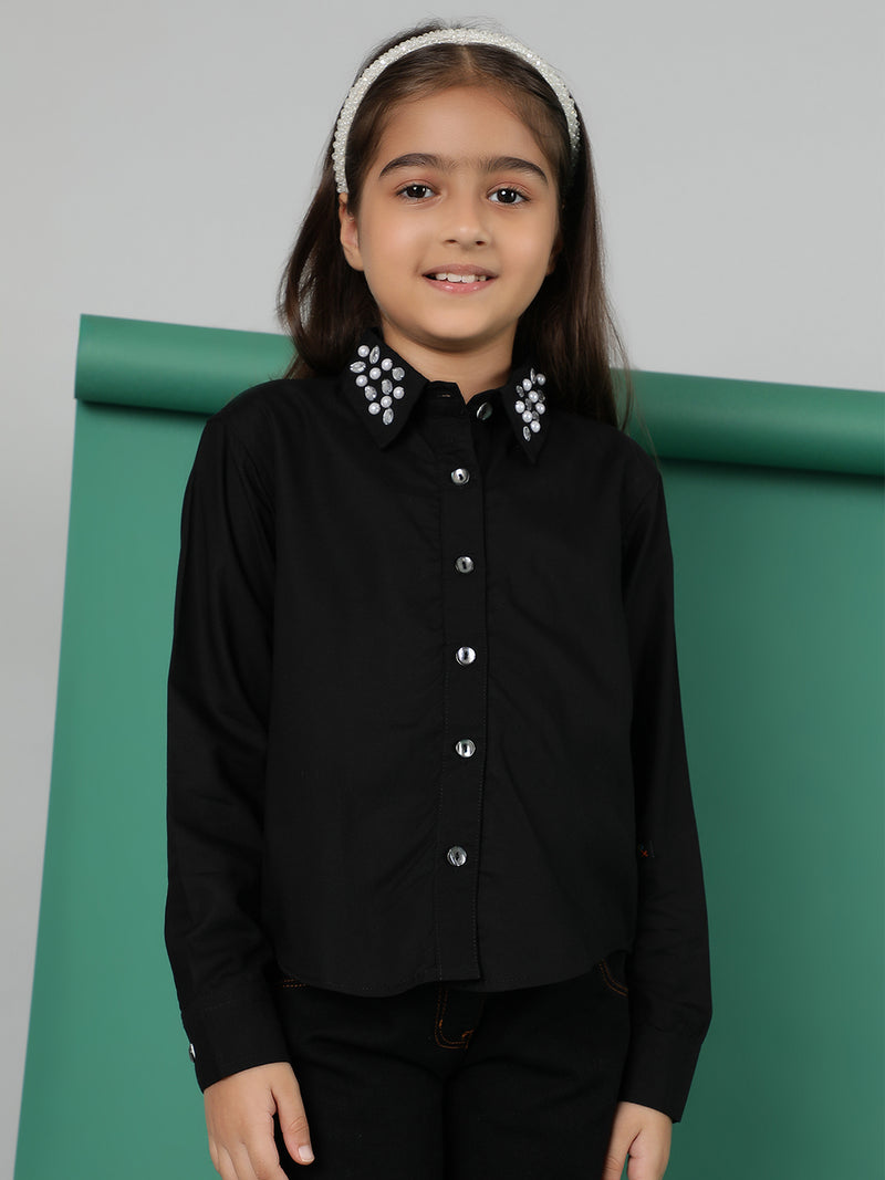 Girls Black Viscose Regular Fit Shirt