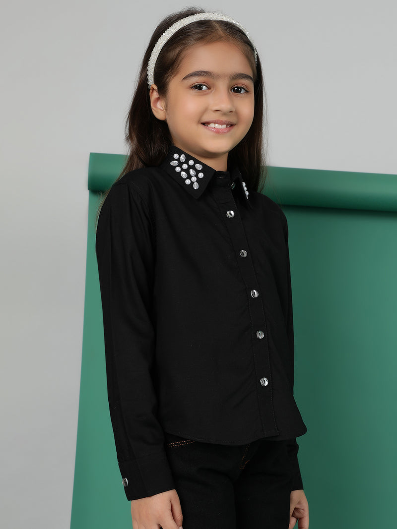 Girls Black Viscose Regular Fit Shirt