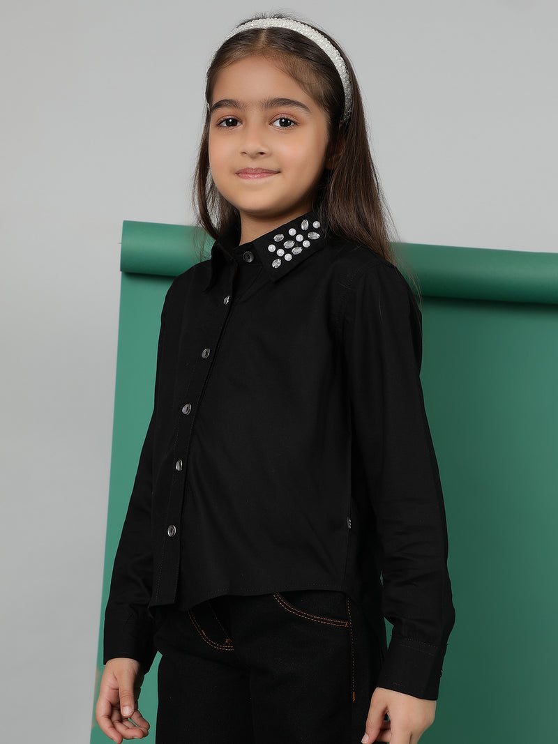 Girls Black Viscose Regular Fit Shirt