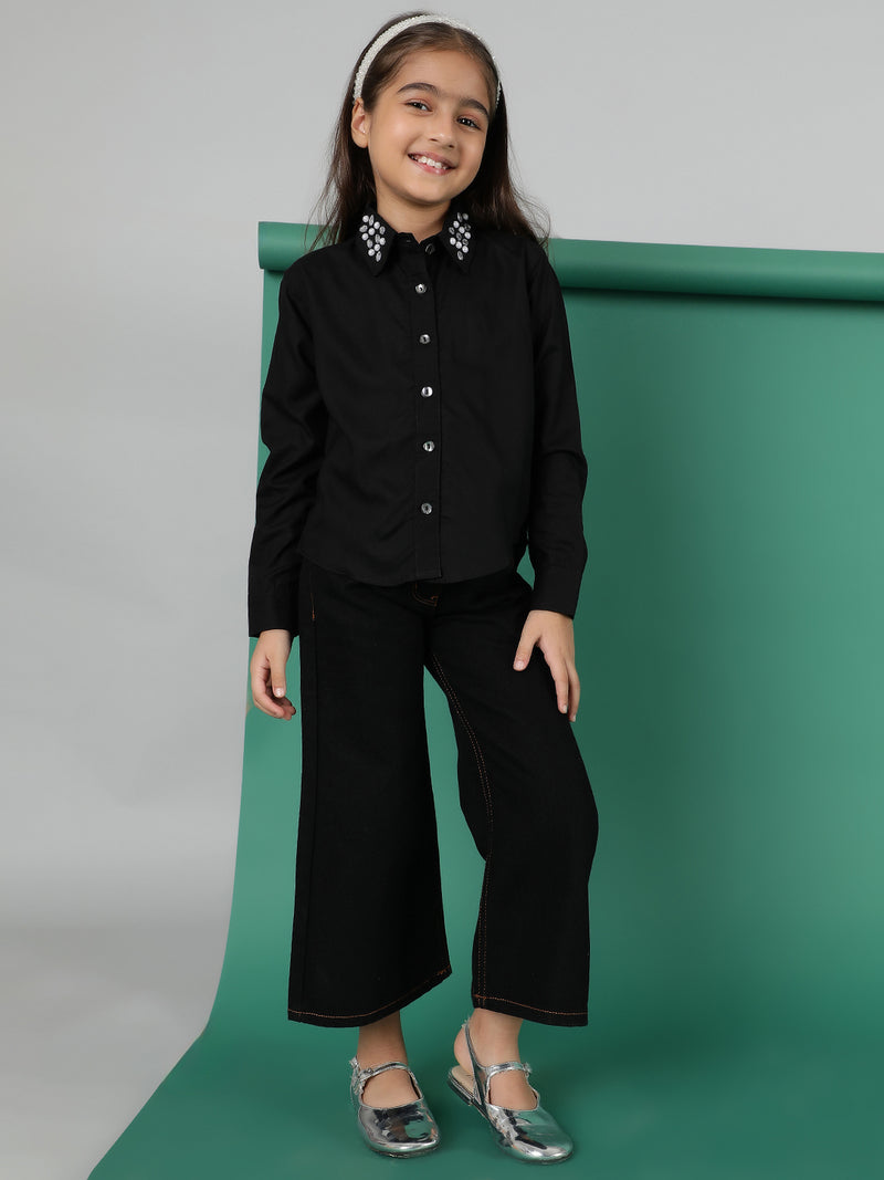 Girls Black Viscose Regular Fit Shirt